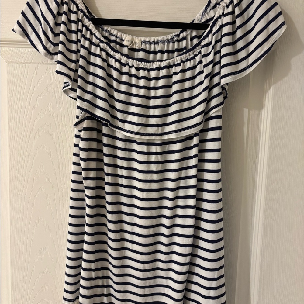 Maison Jules Navy and White Striped Blouse Large